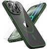 ORETECH Magnetica Cover per iPhone 14 Pro con 2 Pezzi Pellicola Protettiva in Vetro Temperato & 1 Pezzi Pellicola Fotocamera Antiurto Ultra Sottile Hard PC Silicone Cover,Verde Scuro
