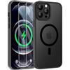 ORETECH Magnetica Opaca Cover per iPhone 12 Pro Max [Compatibile con MagSafe]con[2 Vetro Temperato],Custodia Protettiva Antiurto Protezione Militare iPhone 12 Pro Max Cover,Nero