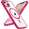 ORETECH Magnetica Cover per iPhone 14,Custodia iPhone 13 con 2X Vetro Temperato per Cellulare Protettiva Antiurto Protezione Militare Custodia per iPhone 14/13-Rosa Caldo