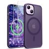 ORETECH Magnetica Opaca Cover per iPhone 14,Custodia iPhone 13 con 2X Vetro Temperato per Cellulare Protettiva Antiurto Protezione Militare Custodia per iPhone 14/13-Viola Scuro