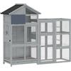 PawHut Voliera in Legno con 6 Posatoi, Scomparto, Cassetto Estraibile e Ciotole in Acciaio Inox, 196x60x164,5 cm, Grigio | Aosom Italy