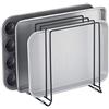 mDesign Pot Lid and Pan Rack — Metal Wire Rack for Cabinets, Pantries or Kitchen Surfaces — Freestanding Pan Stand with 5 Slots for Pans, Pots, Lids and Crockery — Black