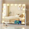 SONGMICS Specchio da Trucco con Luci, Controllo Touch, 14 LED Dimmerabili, Porte di Ricarica, 3 Temperature Colore, Supporto Telefono, 50 x 42 cm, Bianco Opaco LWM007WC02