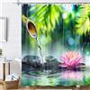 OCEUMACO Tenda Doccia Antimuffa Zen Tenda per Doccia in Tessuto Poliestere 3D Bamboo Fiori Angolare Impermeabile 120 x 200 cm Tenda Vasca da Bagno Lavabile - Verde Rosa