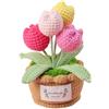 Magicherry Tulipani realizzati all'uncinetto, piante in vaso intrecciate a mano, fiori artificiali lavorati a maglia, con squisito vaso per auto, cruscotto, casa, ufficio, scrivania, colore rosa