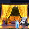GCMacau 1200mAh Solare Tenda Luminosa Natale Esterno Interno, 6x3M 600LED Impermeabile con 8 Modalità, Timer e Memoria, IP65