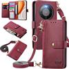 MOJIA Custodia per Honor Magic8 Lite/Magic 8 Lite, Alta Qualità Pelle Flip Portafoglio Cover per Telefono, Multifunzione Porta Carte con Tracolla Custodia. Rosso