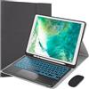 VLEAQC Custodia con Tastiera per iPad PRO 12,9 Pollici 2015/2017 (1a e 2a Generazione) Tastiera e Mouse Bluetooth retroilluminati a 7 Colori, Cover Folio con Struttura Leggera e in Tessuto,Nero