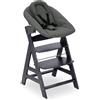 hauck Alpha Newborn Set Plus, Dark Grey - Seggiolone Pappa con Seduta Neonato dalla Nascita e Sedia Evolutiva in Legno di Faggio fino a 90 kg con Cintura Spartigambe e 5 Punti, Barra Protettiva