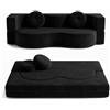 LVRUIEDS Divano Senza Osso, Divano-Letto Convertibile Per Sala, A Due Posti Compresso Spuma Ad Alta Densità, Tela Tessuta Rimuovibile, Nessun Assemblaggio, Con 2 Cuscini(Black,150x100CM)