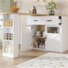 A ALFRESCOOL Tavolo da bar allungabile con spazio di archiviazione, girevole a 360°, moderno e mobile, isola da cucina, tavolo da bistro, credenza con ripiani, 138-204 x 39 x 104 cm (bianco)