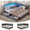 WOBOPCG Divano Letto Imbottito 140x190, Divano Letto Matrimoniale con LED e USB Letti Imbottito con 2 Cassetti Struttura Letto con Rete in Doghe letto da Giorno per Ospiti Adolescenti (Grigio+Lino)