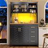 SACOOL Mobile da cucina a buffet, 105,5 x 40 x 180 cm, stile rustico, 4 ante, con striscia luminosa a LED e porta bevande, verde/nero/bianco