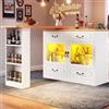 A ALFRESCOOL - Tavolo da bar allungabile, tavolo da bar con spazio di archiviazione, tavolo alto con isola da cucina, girevole a 360°, 4 cassetti, porta snack, con LED, per soggiorno, sala da pranzo