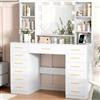 BEWISHOME Grande Postazione Trucco,Toeletta Trucco con Specchio e Luci LED | Luminosità Regolabile,Moderna Toletta da Trucco con Piano in Vetro,13 Cassetti e Presa,per Camera da Letto,Bianco,EFST61W