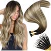 Moresoo Extension Nano Ring Anelli Veri Marrone Scuro a Marrone Chiaro con Biondo Dorato Extension Nano Ring Balayage #4/10/16 45 cm 50g 50 Ciocche