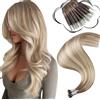 Moresoo Extension Nano Ring Anelli Veri Marrone Chiaro a Biondo Medio con Marrone Chiaro Extension Nano Ring Balayage #8/22/8 45 cm 50g 50 Ciocche