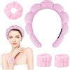 Alaoo Fascia Capelli Donna Trucco, 4 Pz Set di fasce per il lavaggio del viso, Archetto elastico antiscivolo, Adatto per lavare il viso, applicare il trucco, fare la doccia, spa, massaggi(Rosa)
