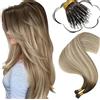 Moresoo Extension Nano Ring Anelli Veri Balayage Marrone a Marrone Chiaro con Biondo Medio Extension Nano Ring 50 Ciocche 50g #3/8/22 35 cm