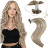 Moresoo Extension Capelli Veri Cheratina 40 cm Highlight Marrone Dorato con Biondo Platino Uso Quotidiano Extension Cheratina Capelli Veri Shatush 50g #P94/60