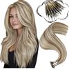 Moresoo Nano Ring Extension Invisibili Extension Nano Ring Anelli Veri Marrone Chiaro con Biondo Platino #P9A/60 50 cm 50 Ciocche 50g