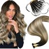 Moresoo Extension Nano Ring Anelli Veri Shatush Marrone Scuro a Marrone Chiaro con Biondo Dorato Nano Ring Extension 50 cm 50g 50 Ciocche #4/10/16