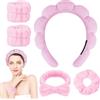 Alaoo Fascia Capelli Donna Trucco, 5 Pz Set di fasce per il lavaggio del viso, Archetto elastico antiscivolo, Adatto per lavare il viso, applicare il trucco, fare la doccia, spa, massaggi(Rosa)