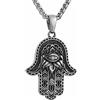 AsAlways Collana in acciaio inox con ciondolo a forma di mano di Fatima, amuleto vintage con intaglio in rilievo, ciondolo portafortuna contro il malocchio, collana Mano Hamsa, regali religiosi, 22