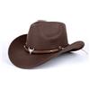 Aegistus Cappello da Cowboy per Donne e Uomini, Cappelli da Cowgirl in Finta Pelle e Feltro con Tesa Larga per Esterni con Cinturino, Marrone