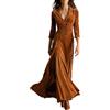 GMQWRK Abiti in velluto da donna UK Fashion Casual Slim manica 3/4 Flowy A-Line Midi Dress con bottone in vita impero elegante colletto scollo a V orlo plissettato abiti di lusso in velluto peluche