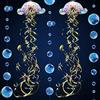 Nezyo 2 pezzi glitter iridescenti meduse decorative da appendere per feste a sirena e 2 ghirlande con bolle blu trasparenti galleggianti per baby shower, matrimoni, feste di compleanno