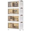 SONGMICS Contenitori 4 Livelli, Organizer Armadio con Coperchio, Scatole Plastica Impilabili con Ruote, Sportello Magnetico, Bianco, 25 L per Cesto, 100 L in Totale RLB445WZ01