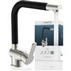SCHÜTTE 79866 RIO rubinetto girevole a 360° per cucina, miscelatore per lavello con bocca alta per cucina, rubinetto doppio per lavello, rubinetto con finitura acciaio inox/nero opaco
