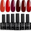TOMICCA Smalto Semipermanente Set, 6 Colori Rosso e Rosso Glitterato Series, 8ML Gel Unghie UV/LED Kit, Per La Casa Nail Salone Fai Da
