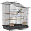 PawHut Gabbietta per Uccelli a 4 Ingressi con 2 Ciotole, 2 Posatoi e Vassoio Estraibile, Voliera in Metallo e Plastica, 47.5x36x54.5 cm, Nero