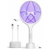 Generico Racchetta Zanzare e Mosche Elettrica 4000V, 1500mAh, USB Ricaricabile e LED 2 in 1, Protezione Maglia a 3 Strati Adatto per Casa Giardino Campeggio Interni ed Esterni Bianco