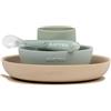 Nattou Set Pappa 4 Stoviglie in Silicone con Piatto, Ciotola, Tazza e Cucchiaio per Bambino - Verde-Sabbia