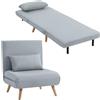 HOMCOM 3 in 1 poltrona convertibile a 1 posto, poltrona letto e riscaldatore, schienale reclinabile a 5 livelli e cuscino incluso, seduta imbottita, per ufficio, soggiorno, camera da letto, grigio