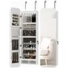 HOMCOM Armadietto Portagioie con Specchio Interno e Luci LED, Alto 120cm Specchio Portagioie Salvaspazio da Parete o Porta con Cassetti, Serratura e Chiave, Ripiano Ribaltabile, Tasca con Zip
