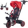 VEVOR Triciclo Convertibile per Bambini Pieghevole, Triciclo per Bambini da 1 a 5 Anni con Maniglia Regolabile a 4 Posizioni, Sedia Girevole, Tettuccio Rimovibile, Cestino Portaoggetti, Rosso
