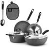 KASANOVA Batteria pentole 8 pezzi New Petra Dark, Set pentole e padelle induzione e forno fino a 180°C, Set pentole antiaderente con presina e cucchiaio in acciaio