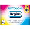 Regina Rotoloni Regina - 12 Maxi Rotoli di Carta Igienica, 500 Fogli a 2 Veli, Lunghi Più del Doppio dei Normali Rotoli, Confezione 60% in Plastica Riciclata, Carta 100% Certificata FSC