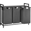 VASAGLE Cesto Portabiancheria, Porta Biancheria, 3 Sacchi in Tessuto Rimovibili, Piano d'Appoggio, Metallo, 3 x 40 L, 92,5 x 33 x 72 cm, Grigio Ardesia e Grigio Antracite BLH301G01