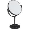 Relaxdays Specchio da Trucco, Ingrandimento 2X, Specchietto a 2 Lati, Girevole 360°, Tondo, HLP 27,5x18x10,5 cm, Nero