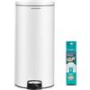 SONGMICS Pattumiera Rotonda, Cestino con 15 Sacchetti Spazzatura, Pedale in Metallo, Secchio Rimovibile in Plastica, Manico, Chiusura Ammortizzata, Acciaio, 30 L, Bianco Nuvola LTB031WZ02