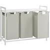 VASAGLE Cesto Portabiancheria, Porta Biancheria, 3 Sacchi in Tessuto Rimovibili, Piano d'Appoggio, Metallo, 3 x 40 L, 92,5 x 33 x 72 cm, Bianco Crema e Bianco Opaco BLH301W01