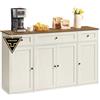 SONGMICS HOME Credenza, Snapsemble Montaggio Rapido, Montaggio Senza Utensili, Mobile da Cucina con Piano, Buffet, Ripiani Regolabili, Bianco Vintage e Marrone Miele BBK376WJ02