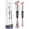 KINGMAS Pennelli per fondotinta e correttore, 2 pennelli a doppia estremità per fondotinta e contouring in polvere liquida, bronzer, correttore, crema, cosmetici, fard, vegani e cruelty-free