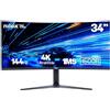 Nilox NXM344KD11, Monitor Gaming Curvo 34 Pollici, Monitor Gaming 4k con Frequenza 165Hz e Tempo di Risposta 1ms, Ingressi HDMI e DP, Monitor PC con Immagini Chiare e Nitide per Gioco Fluido