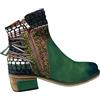 Generic Stivaletti alla caviglia da donna, impermeabili, eleganti, casual, con cerniera laterale, stile etnico, tacco basso, comodi, corti, per lavoro all'aperto, Verde militare, 38 EU